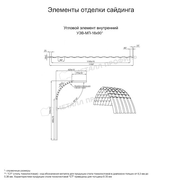 Угловой элемент внутренний УЭВ-МП-18х90° (PURMAN-20-8017-0.5) по цене 3515 ₽, продажа в Сургуте.